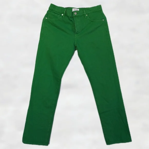 FRAME Le Slouch Mid-rise Straight Leg 5 Pocket Brushed Cotton Jeans, Apple Green